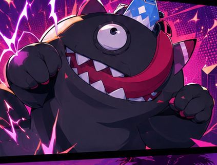 Black mascot character punching forward
